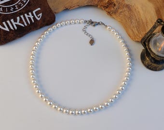 Collier Ras De Cou En Perle De Nacre Blanche Avec Cygne - Coquillages Colorés, Neuf