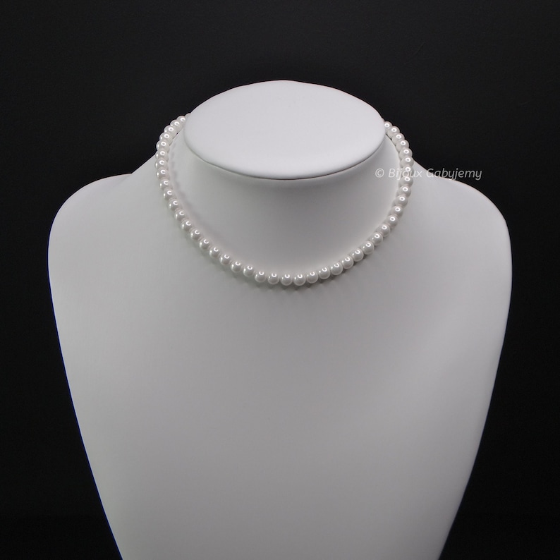 Collier Perles Blanches Homme, Ras de Cou, Collier Blanc en Perles à la Mode, en Véritable Perle de coquille Nacre, Toute Taille image 3