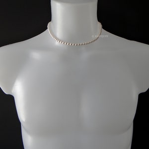 Collier Perles Blanches Homme, Ras de Cou, Collier Blanc en Perles à la Mode, en Véritable Perle de coquille Nacre, Toute Taille image 2