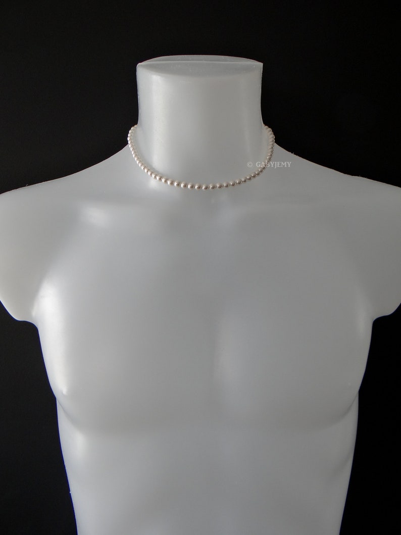 Men's White Pearl Necklace, Choker, Fashionable White Pearl Necklace, Genuine Mother-of-Pearl Shell Pearl, Any Size image 2