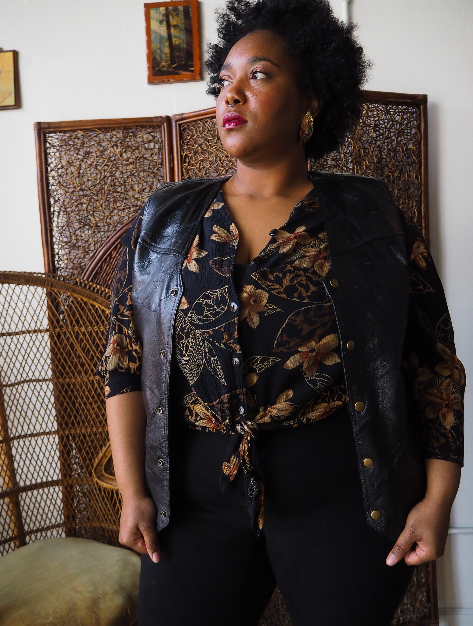Vintage 1990s Black Leather Vest Badass 