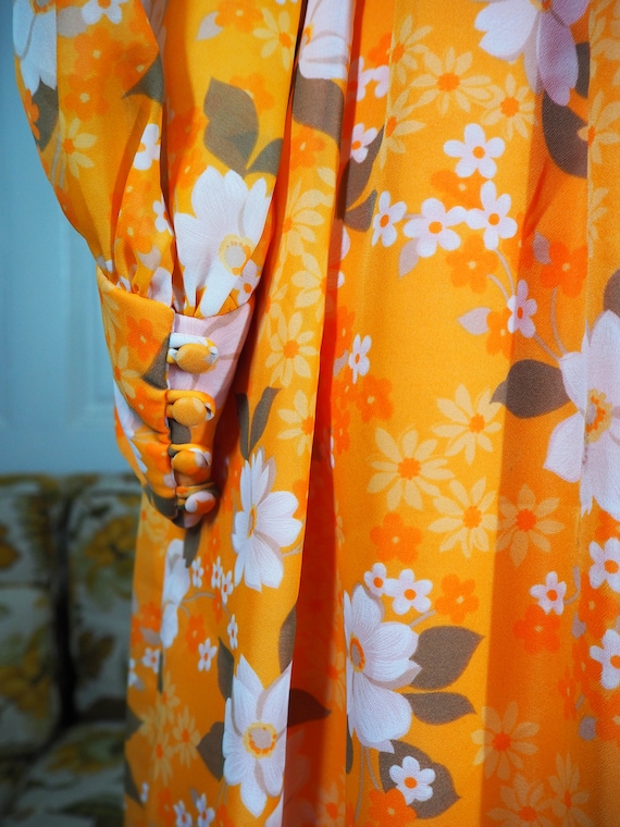 Vintage 1970s Orange Floral Maxi Dress // Long Sl… - image 6