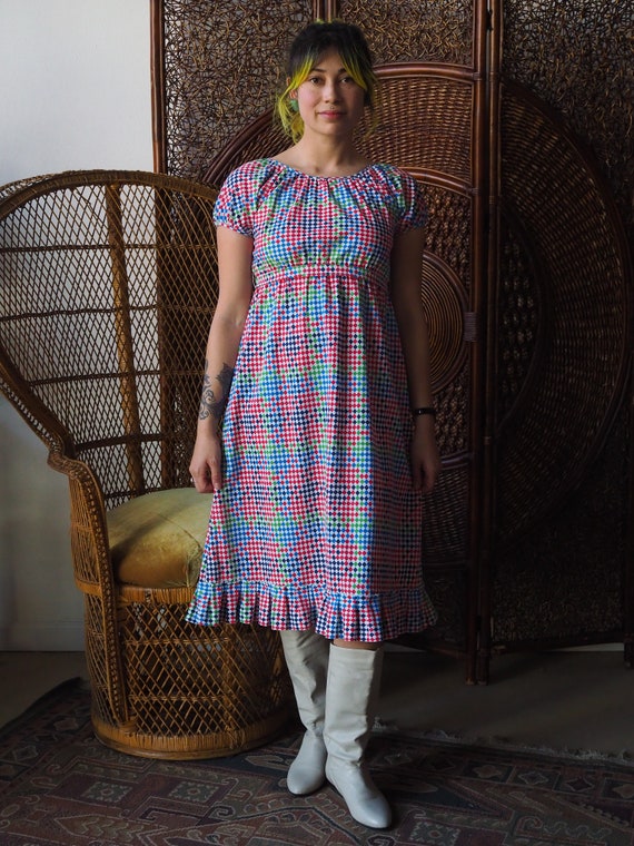 Vintage 1970s Checkered Prairie Dress | Multicolo… - image 2