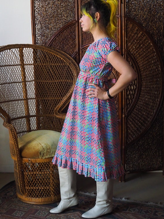 Vintage 1970s Checkered Prairie Dress | Multicolo… - image 5