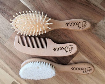 Ensemble de 2 brosses et 1 peigne en bois personnalisés