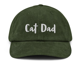 Olive Green Cat Dad Corduroy Hat: Embroidered Baseball Cap