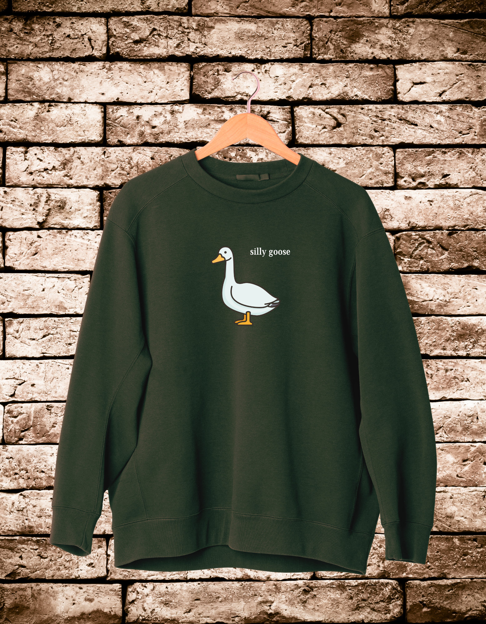 Discover Embroidered Olive Silly Goose Sweatshirt