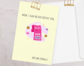 Tarjeta de cumpleaños de las mamás divertida / lo siento tarjeta de mamá / humor atrevido hija a madre regalo Tarjeta de felicitación, minimalista