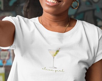 Camiseta para bebé estilo Y2K de los años 90 con diseño de martini sucio de Olive Girl, camiseta con gráficos para amantes de la comida, camiseta para bebé estilo Y2K vintage, regalo para amantes de las aceitunas, camiseta de cóctel