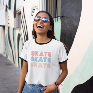 Roller skate 70's inspired 3 times skate ringer style shirt.