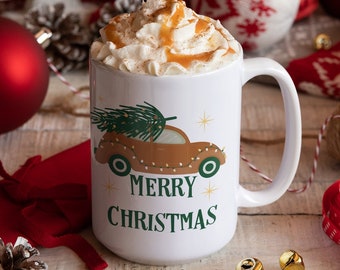 Christmas Car Mug, Merry Christmas Coffee Mug, Christmas Mugs, Christmas Truck mug, Retro Christmas, Vintage Christmas, Christmas mug gift