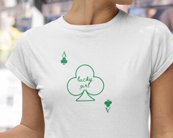 Camiseta de bebé Lucky Girl Y2K 90s, camiseta con naipes Ace Clover, camiseta Coquette, camiseta con el síndrome de Lucky Girl, camiseta del día de San Patricio, camiseta irlandesa
