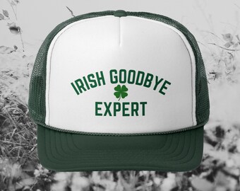 Gorra snapback Irish Goodbye Expert, gorra de camionero del día de San Patricio, gorra de camionero de espuma de San Patricio, gorra de malla verde de San Patricio, Irish Exit