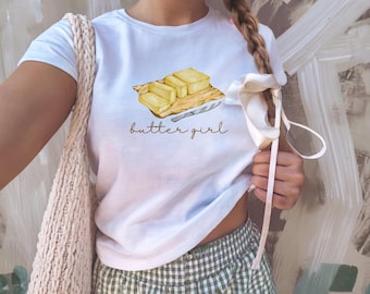 Camiseta vintage de moda de los 90 para bebé, estilo Y2K, regalo divertido para amantes de la comida, camiseta con gráfico de mantequilla en barra, ropa estética de Pinterest.