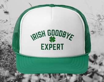 Irish Goodbye Expert Hat Funny St Patrick’s Day Cap Green Beige Snapback Retro Irish Goodbye Expert Snapback Hat, St. Patricks Day Trucker  main image 3