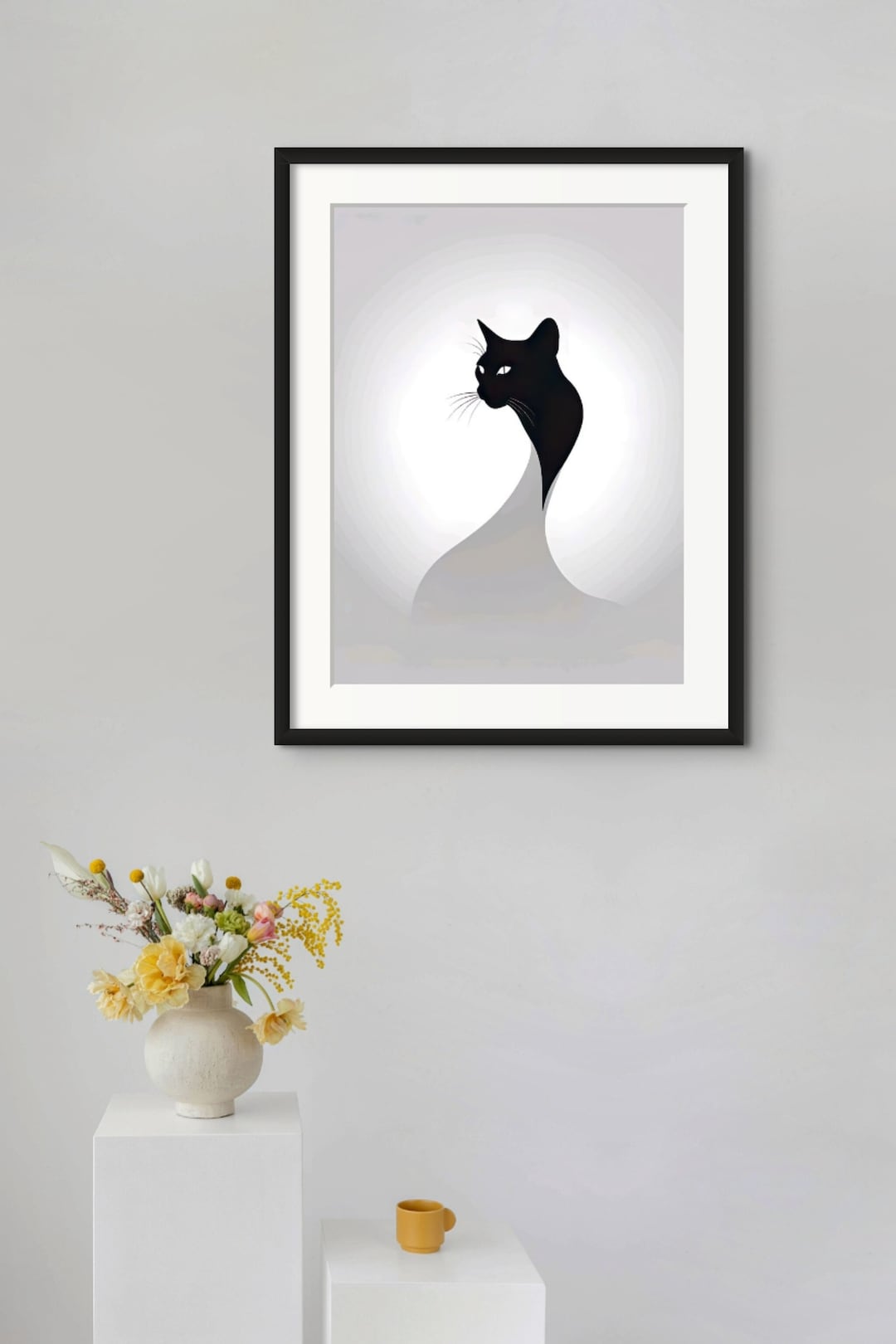 Majestic Black and White Cat Poster Art Print, Abstract Art, Home Decor ...