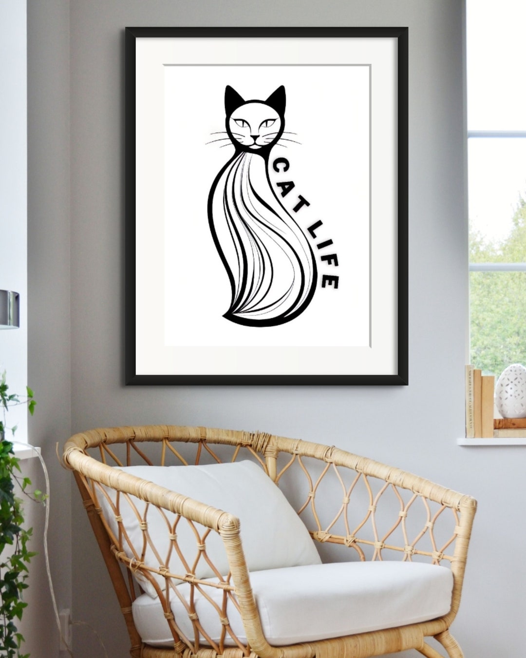 Majestic Black and White Cat Poster Art Print, Abstract Art, Home Decor ...