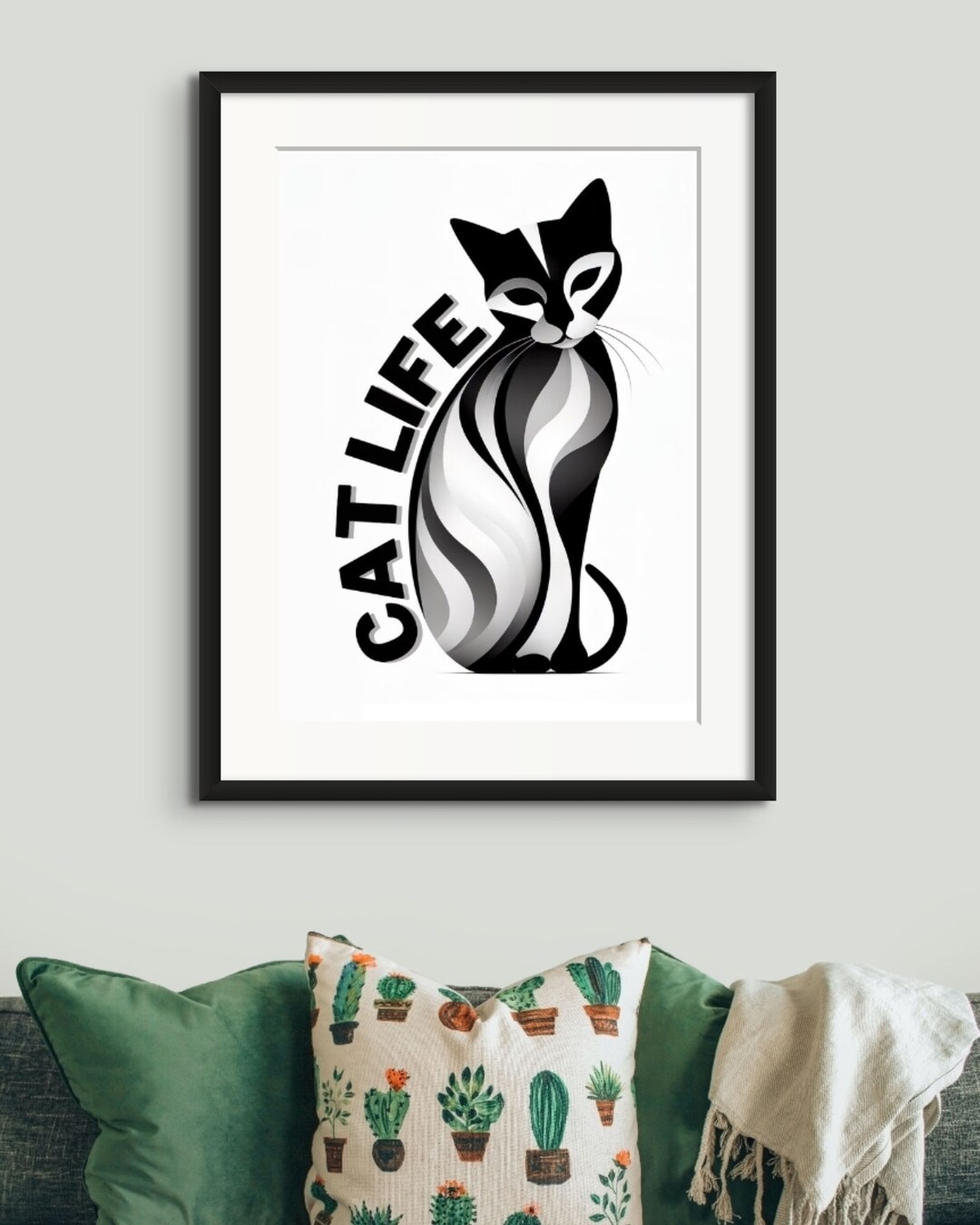 Majestic Black and White Cat Poster Art Print Abstract Art - Etsy