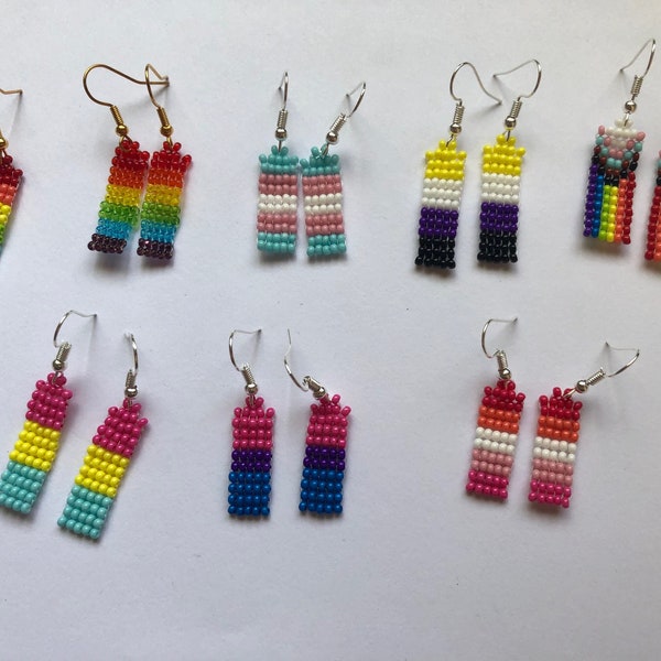 Horizontal Pride Flag Beaded Earrings-Many Flag OPTIONS-Pride Flag Earrings-