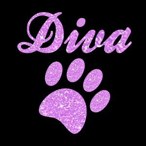 Dog / pet bandana: Glitter &quot;Diva&quot; with paw. Triangle shape, tie on. You choose the color.