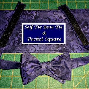 Dark Purple Elegant Scroll Self Tie Bow Tie & Pocket Square Set/hanky/handkerchief/Cotton/formal/wedding/holiday/Christmas/vines/made USA
