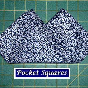 Navy/Silver Elegant Pocket Square/hanky/handkerchief/cotton/Christmas/silver curly cues swirls on navy blue background/made USA