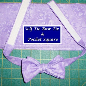 Light Purple Elegant Scroll Self Tie Bow Tie & Pocket Square Set/hanky/handkerchief/cotton/Christmas/lavender scroll vines/made USA