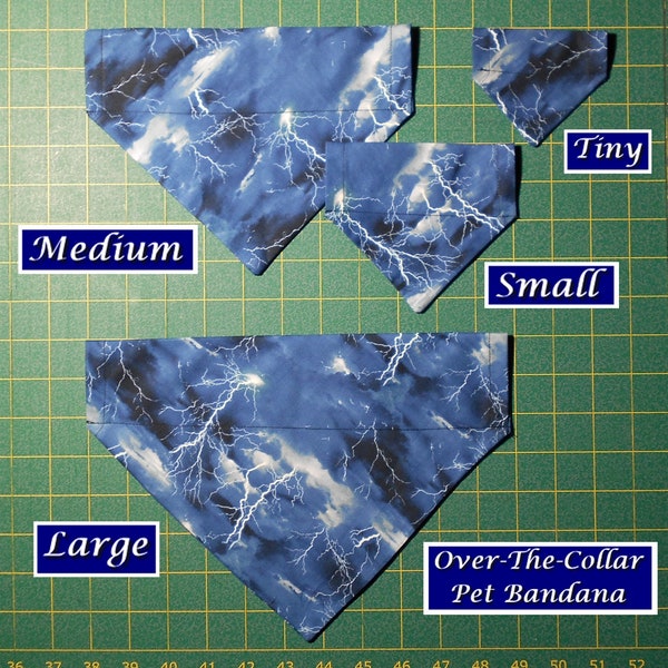 Lightning Sky Bandana/dog bandana/cat bandana/Dark Dusty Blue Navy Black with lightning bolt/thunder/over-the-collar (collar not included)