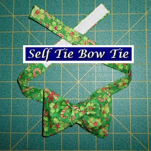 Holly & Candy Canes Self Tie Bow Tie/red white striped candy canes/green/gold metallic/Christmas/cotton/formal/holiday/made USA