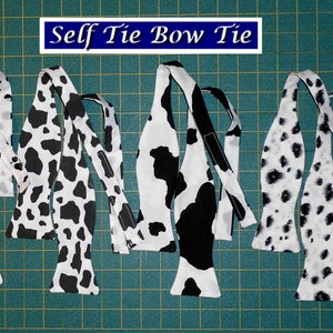 Cow Print Self Tie Bow Tie/cotton/Black & White Dots/Spots/Dalmatian/cow print bowtie/made USA