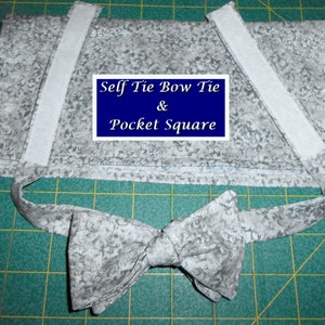 Grey/Silver Metallic Scroll Self Tie Bow Tie & Pocket Square Set/hanky/handkerchief/elegant/classic/cotton/Made USA