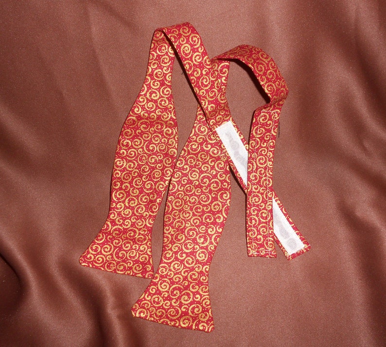 Wine Red-goldNavy Blue-silverForest Green-gold CurlsCurly CuesSwirls-cotton Self Tie Bow Tie peel apart to adjust and fit 14-20 neck