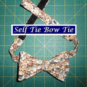 Beach Pebbles/Stones Self Tie Bow Tie/multi colored rocks/cotton/perfect for beach/formal/wedding/made USA