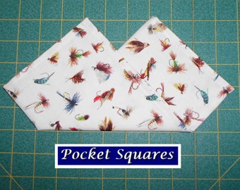 Flies on Cream/Fisherman Pocket Square/hanky/handkerchief/cotton/fly fishing outdoorsman woodsmen rustic/made USA