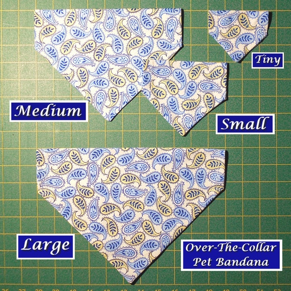 Yellow Blue Paisley Bandana/dog bandana/cat bandana/floral/country style/over-the-collar (collar not included)