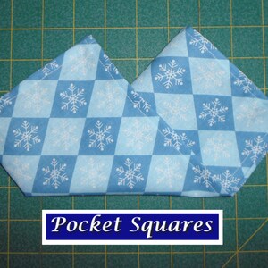 Blue Argyle Snowflakes Pocket Square/hanky/handkerchief/cotton/Christmas/winter/blue diamonds white snowflakes/made USA