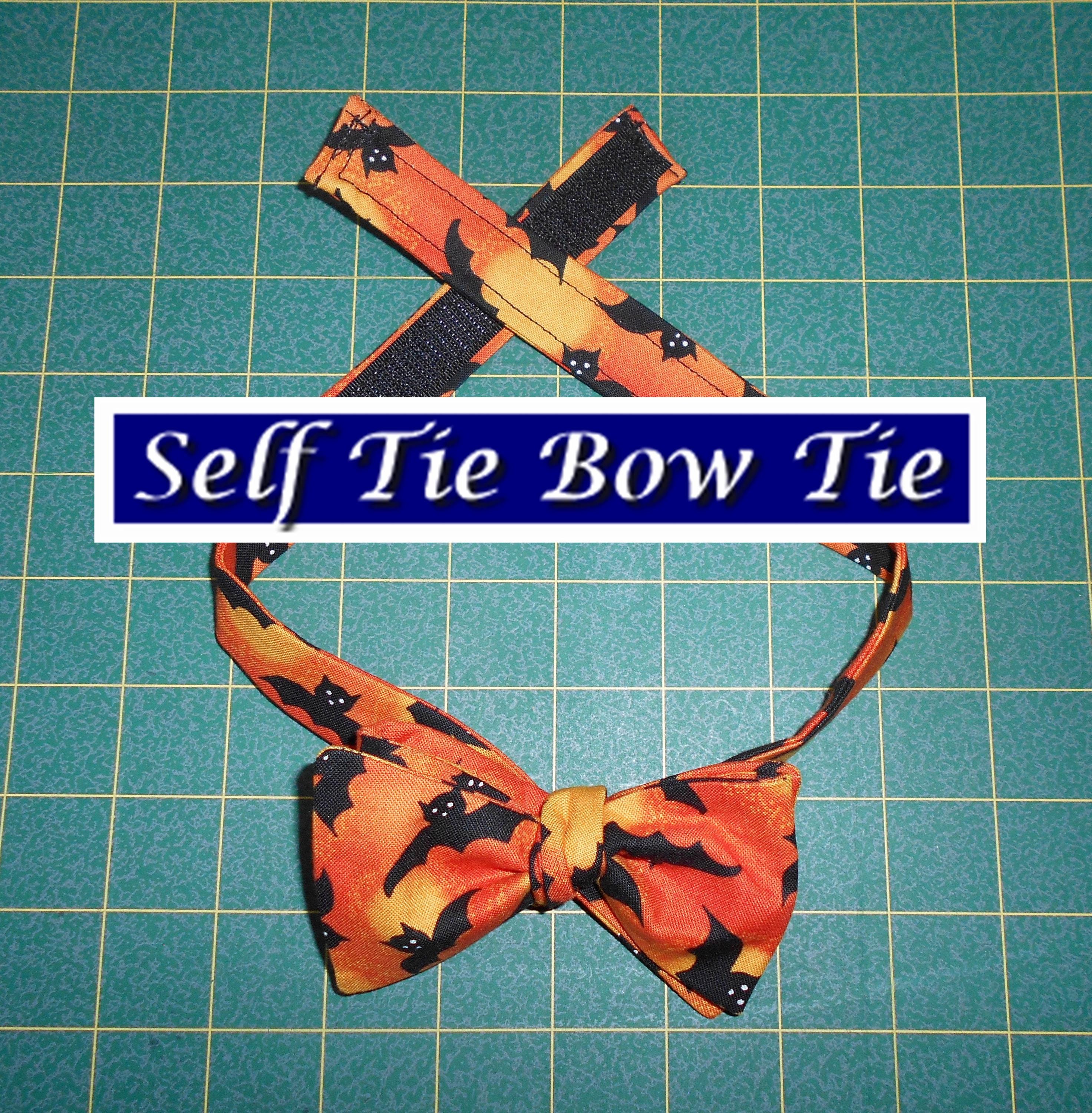 Bats on Orange Sun Self Tie Bow Tie/cotton/black orange yellow/Halloween/Made USA/see instore coordinating pocket square/hanky