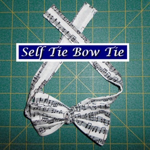 Sheet Music Self Tie Bow Tie/White Black/music notes/musician/musical/orchestra/cotton/made USA