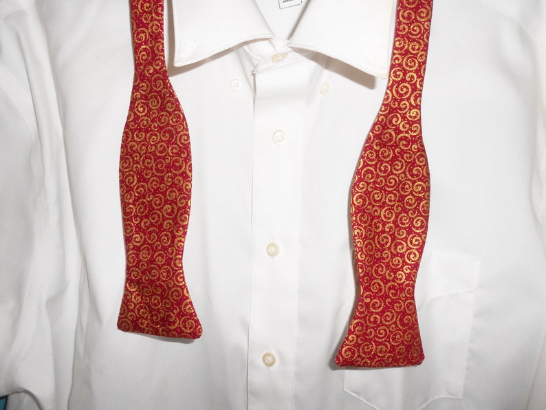 Wine Red-goldNavy Blue-silverForest Green-gold CurlsCurly CuesSwirls-cotton Self Tie Bow Tie peel apart to adjust and fit 14-20 neck