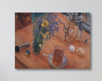 Petrov-Vodkin reproduction print on canvas, Kitchen still life wall decor, Famous artist painting reproduction print, Housewarming gift