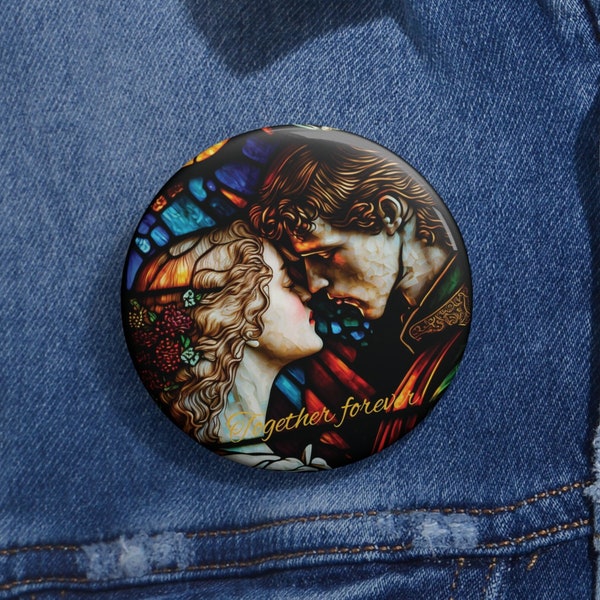 Together forever pin button, Medieval badge vintage style stain glass art, Anniversary romantic gift for her, him, Long distance gift