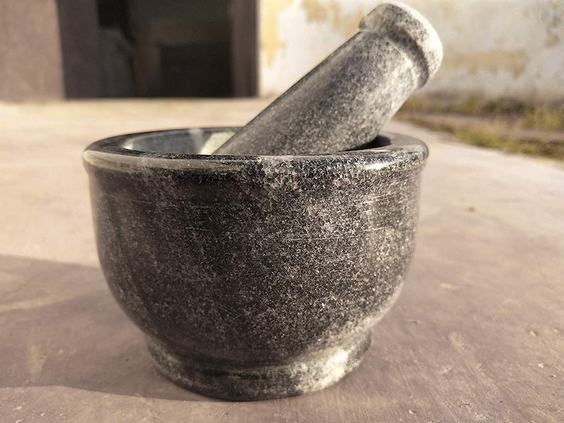 Mortero de mármol de mortero negro y pestle artesanía grinder | Etsy