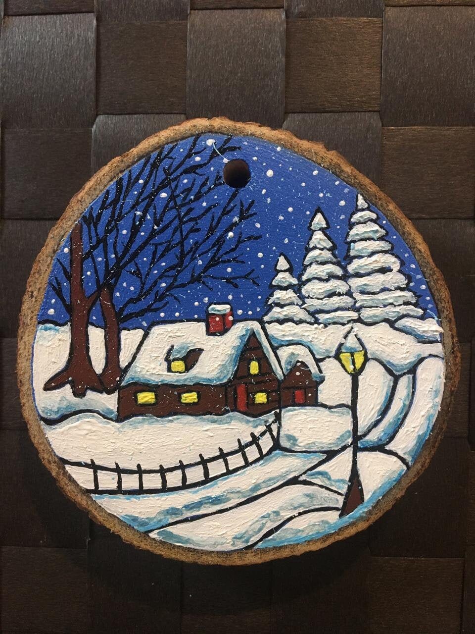 Christmas Hand painted Gift Wood slices Winter landscape Wood Etsy