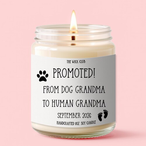 Promoted from Dog Grandma to Human Grandma Candle – Funny Dog Lover Gift, Grandparent Gift