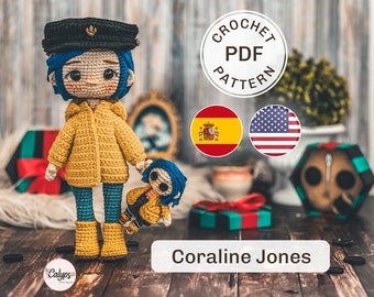 Patron Coraline en amigurumi / crochet / PDF / Poupée au crochet / Guide tricot / Espagnol & Anglais