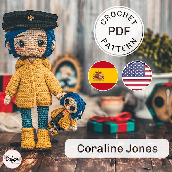 Patron de Coraline en amigurumi / crochet / PDF / Muñeca a ganchillo / Guia de tejido / Español & English
