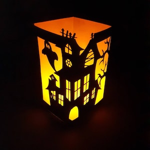 Halloween Haunted House Centerpiece Lantern SVG Template