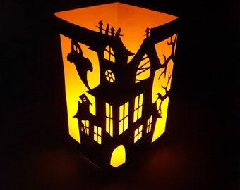 Halloween Haunted House Centerpiece Lantern SVG Template
