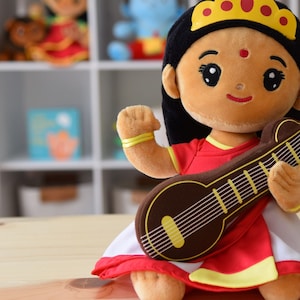 MODI TOYS - Saraswati Devi Mantra-singing Hindu Plush Toy (Medium - 11 inch) - Customization Available
