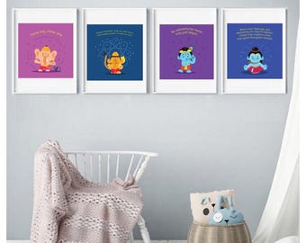 MODI TOYS - Digital Wall Prints - 4 Devtas Bundle - Shiv Sharkar, Baby Ganesh, Baby Hanuman, Baby Krishna (Digital Download Only) Wall Decor